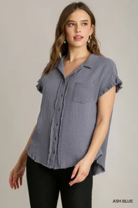 Frayed Hem Button Up Top