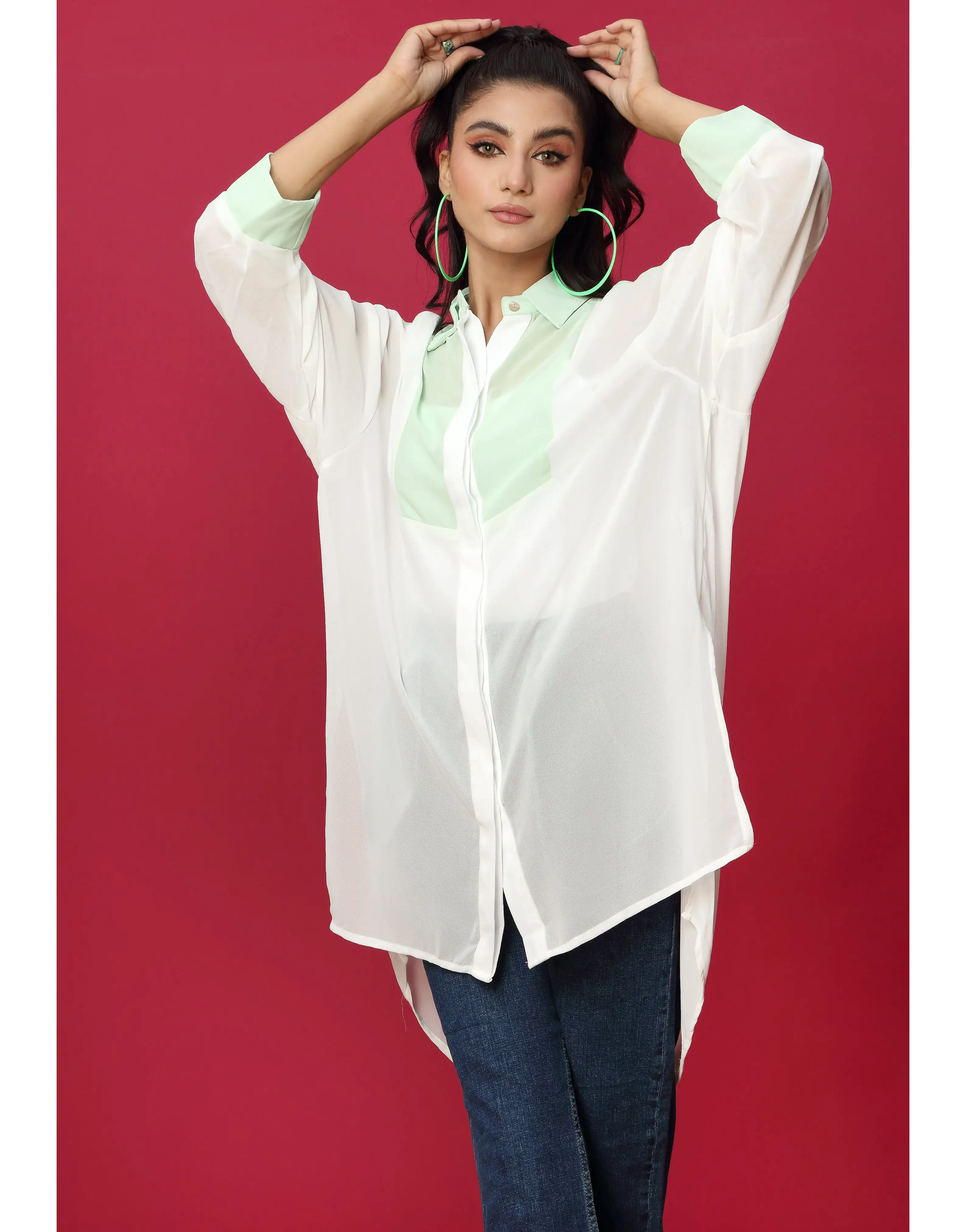 Front Button Closure White Top With Collar Neck