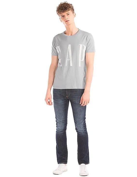 GAP Men Blue Crop Logo Crew Neck Tee