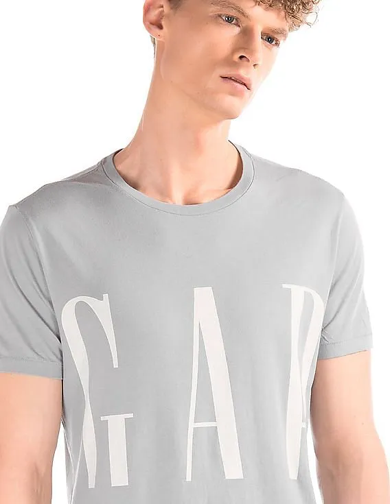 GAP Men Blue Crop Logo Crew Neck Tee