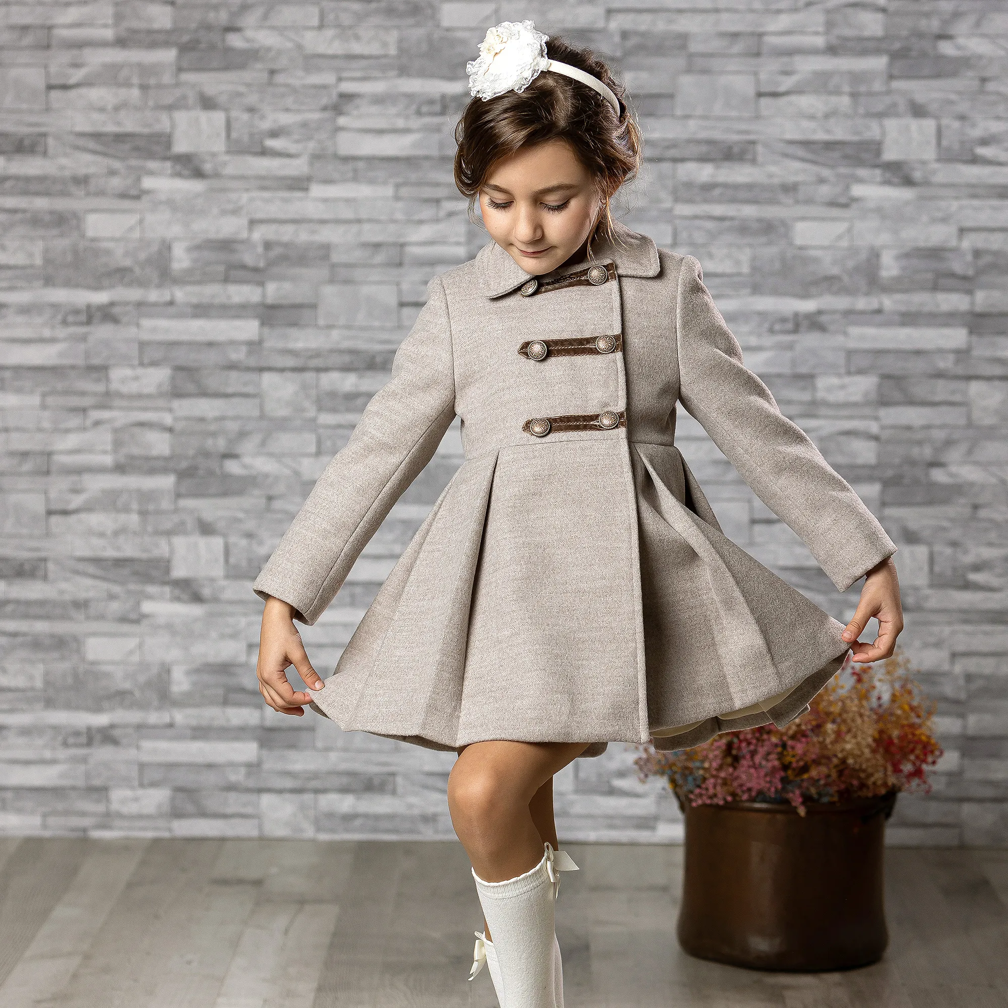 Girls Beige Traditional Coat