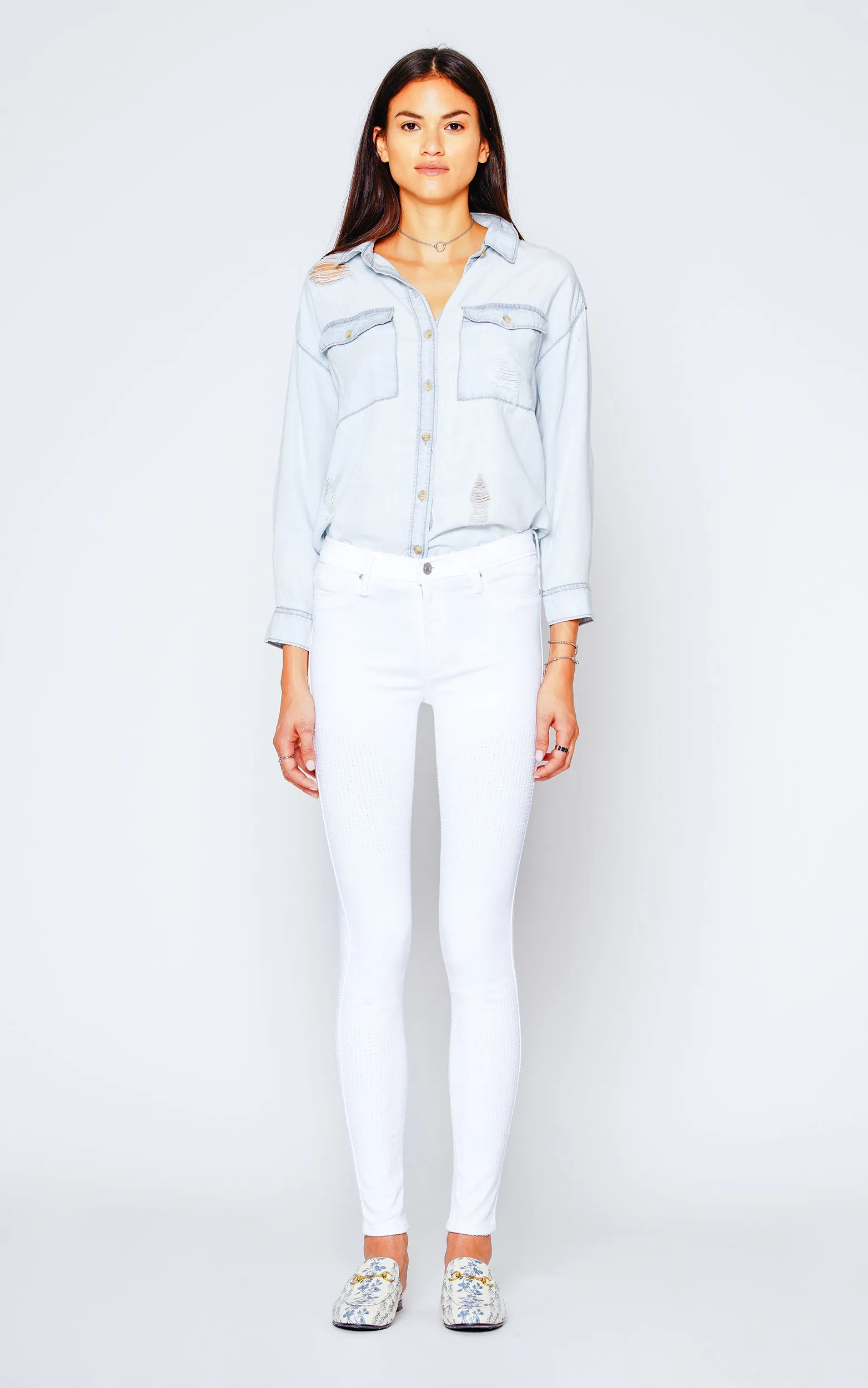 Gisele High Rise Skinny - Snow White With Moto Laser Detail