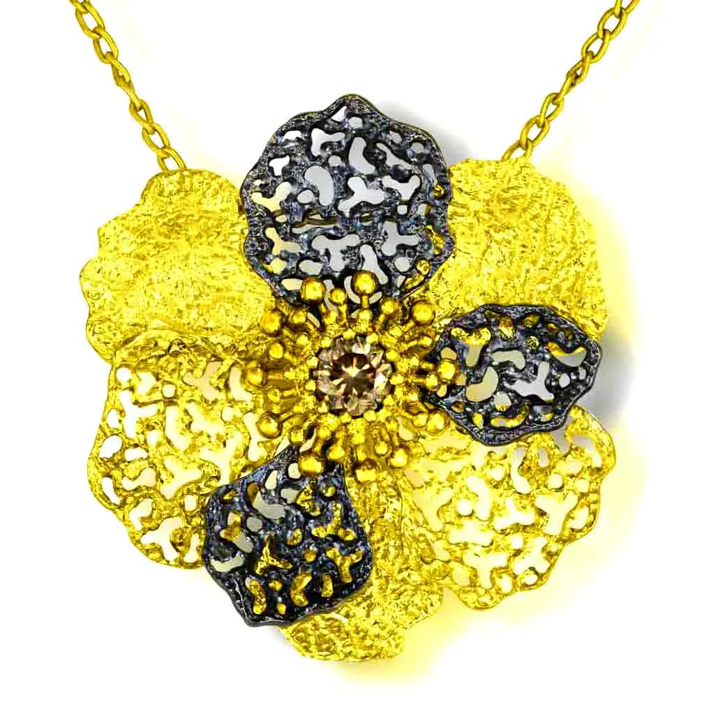 Gold Baby Coronaria Pendant Necklace with Champagne Diamond