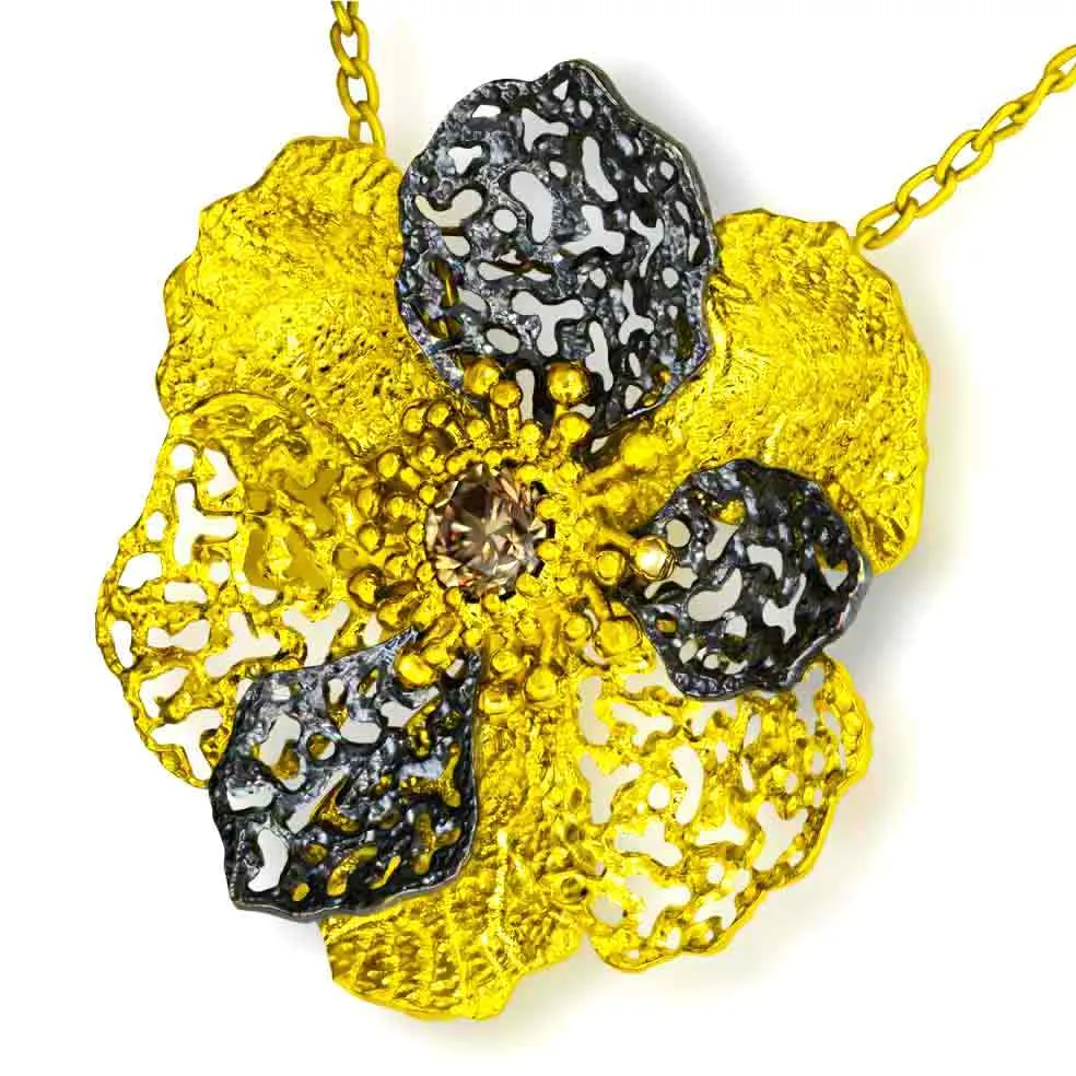 Gold Baby Coronaria Pendant Necklace with Champagne Diamond