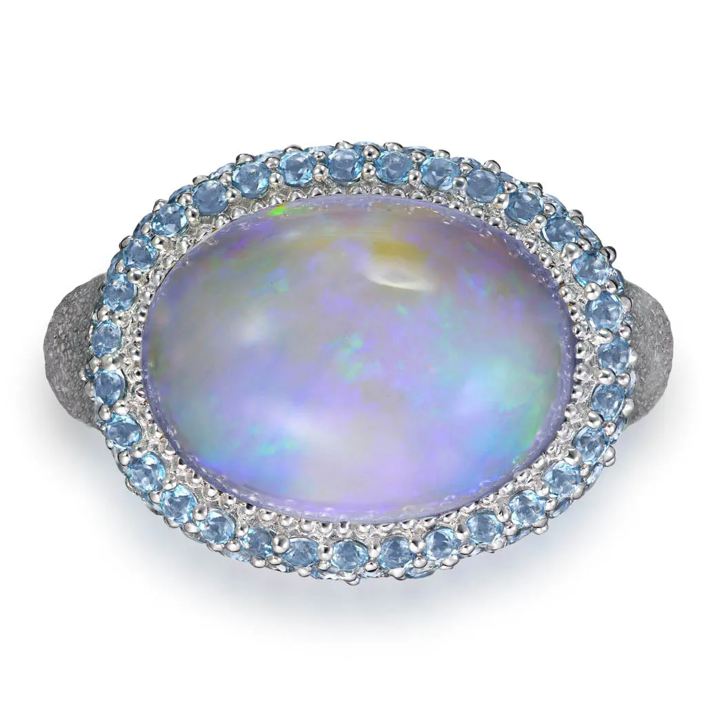 Gold Cocktail Ring with Opal & Blue Topaz