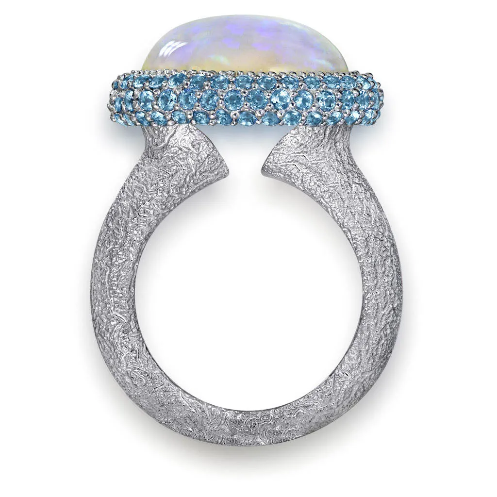 Gold Cocktail Ring with Opal & Blue Topaz