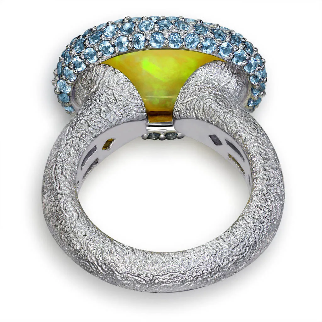 Gold Cocktail Ring with Opal & Blue Topaz