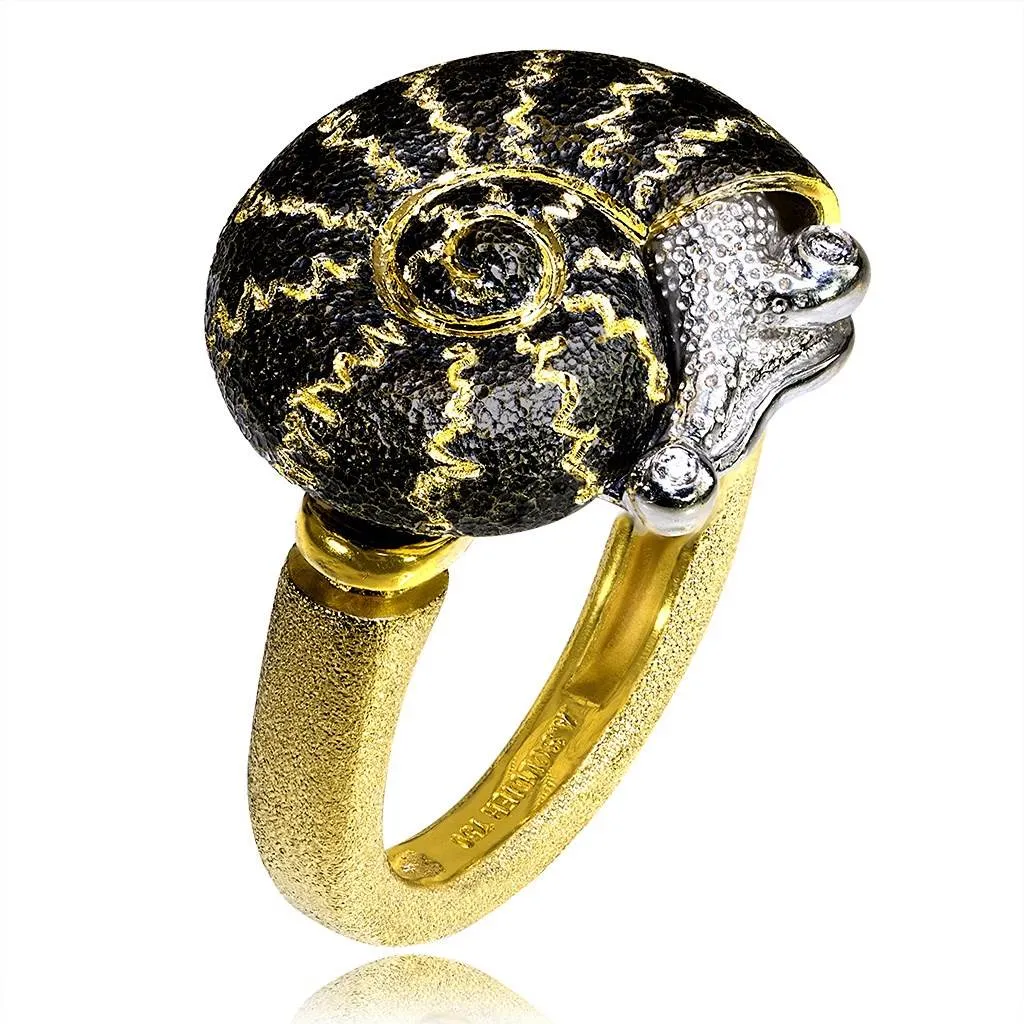 Gold Little Snail Ring with White Diamonds