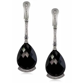 Gold Swan Drop Earrings with Black Onyx & Diamonds