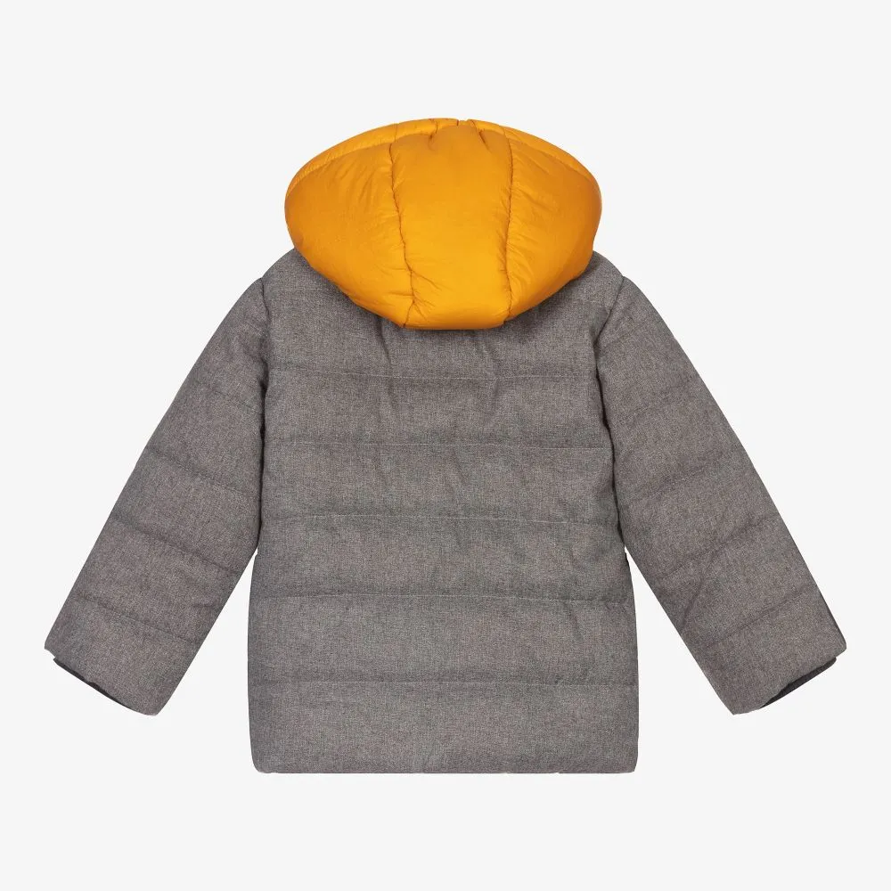 Grey & Yellow Hooded Coat