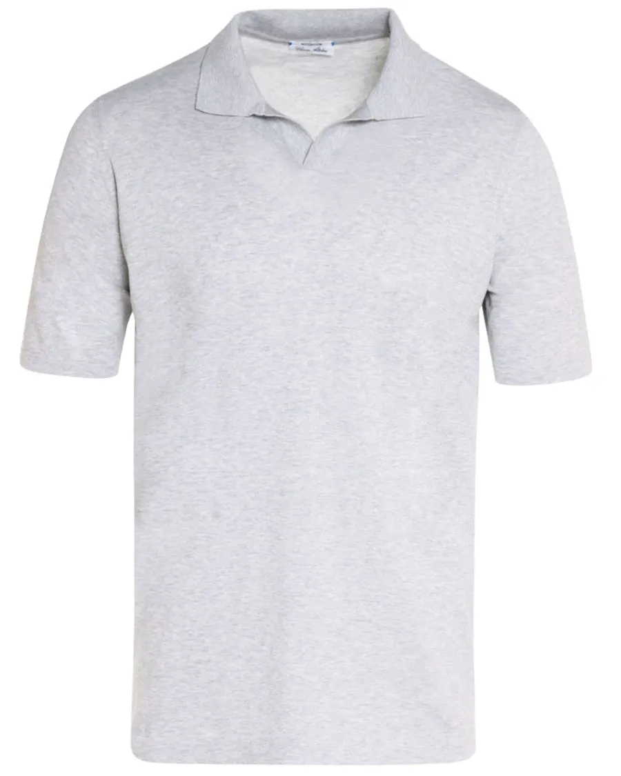 Grey Cotton Short Sleeve Johnny Collar Polo