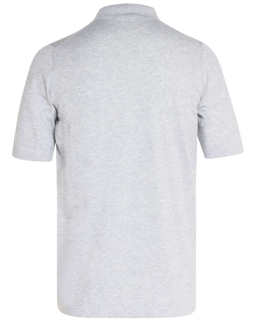 Grey Cotton Short Sleeve Johnny Collar Polo