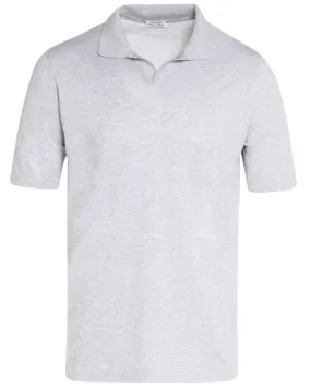 Grey Cotton Short Sleeve Johnny Collar Polo