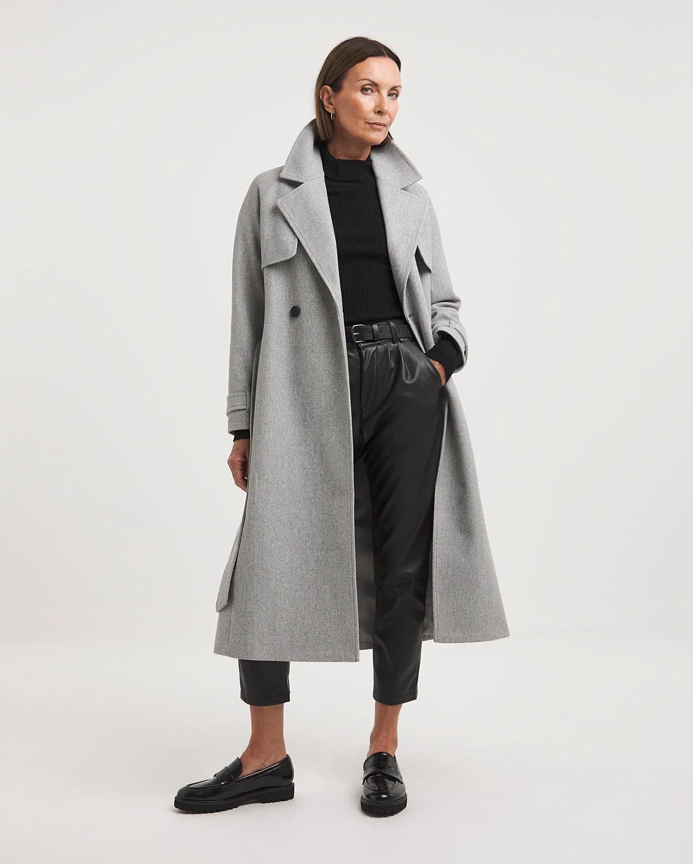 Grey Double Breasted Trench Coat