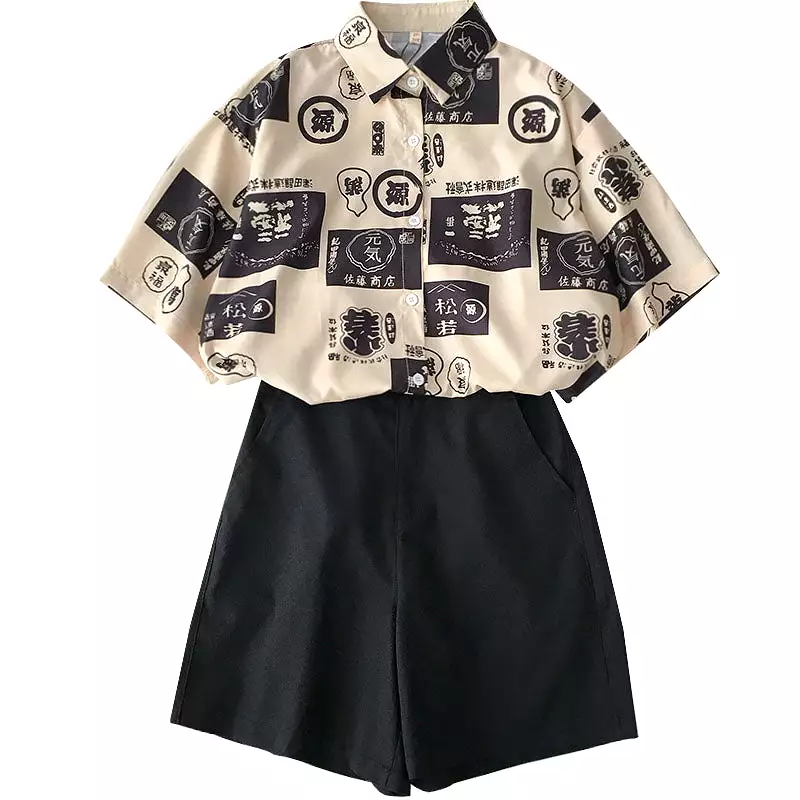 HARAJUKU PRINT SHIRT&SHORTS SUIT BY22407