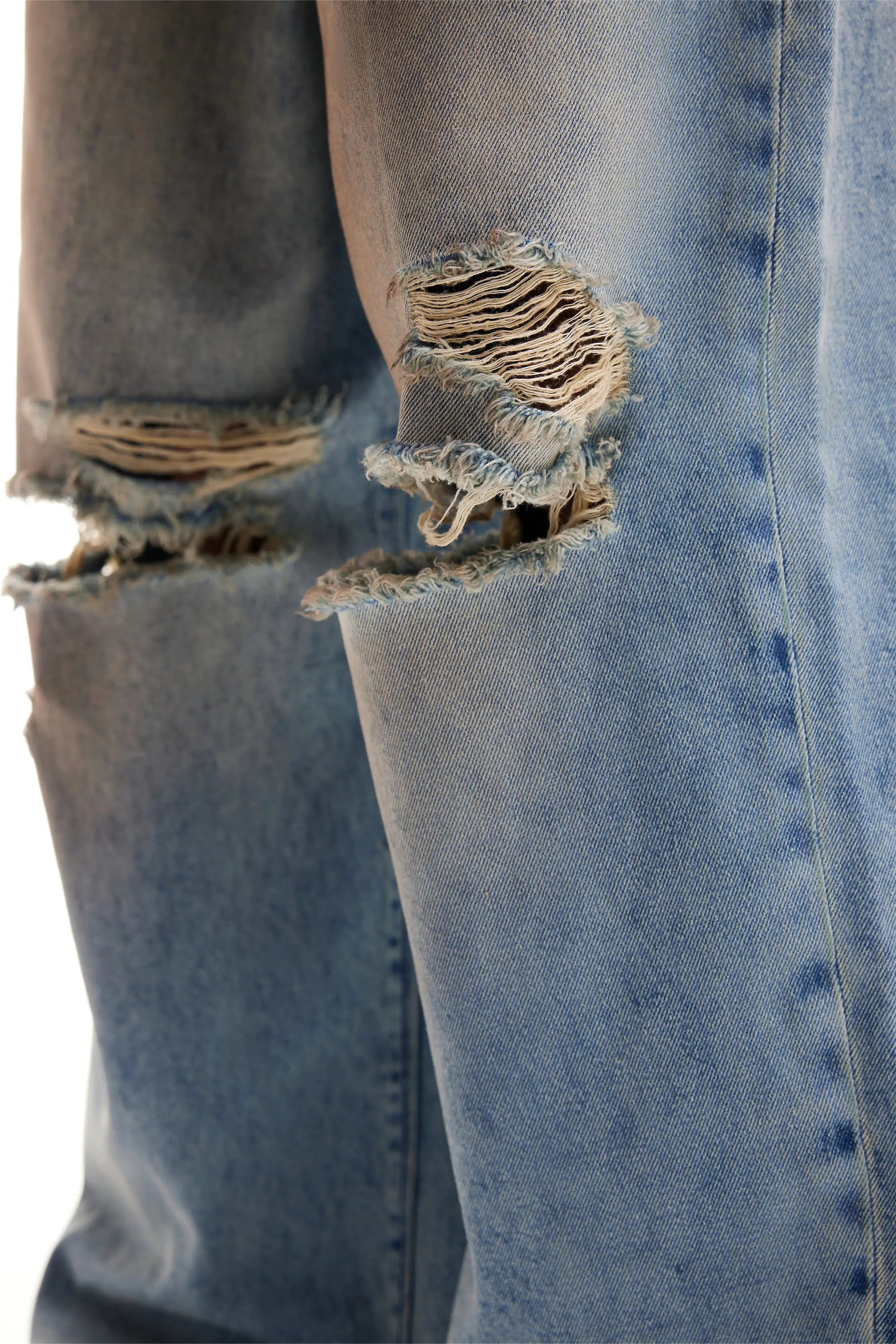 HEAVY BAGGY DISTRESSED DENIM  SAND WASHED DIRT WASH