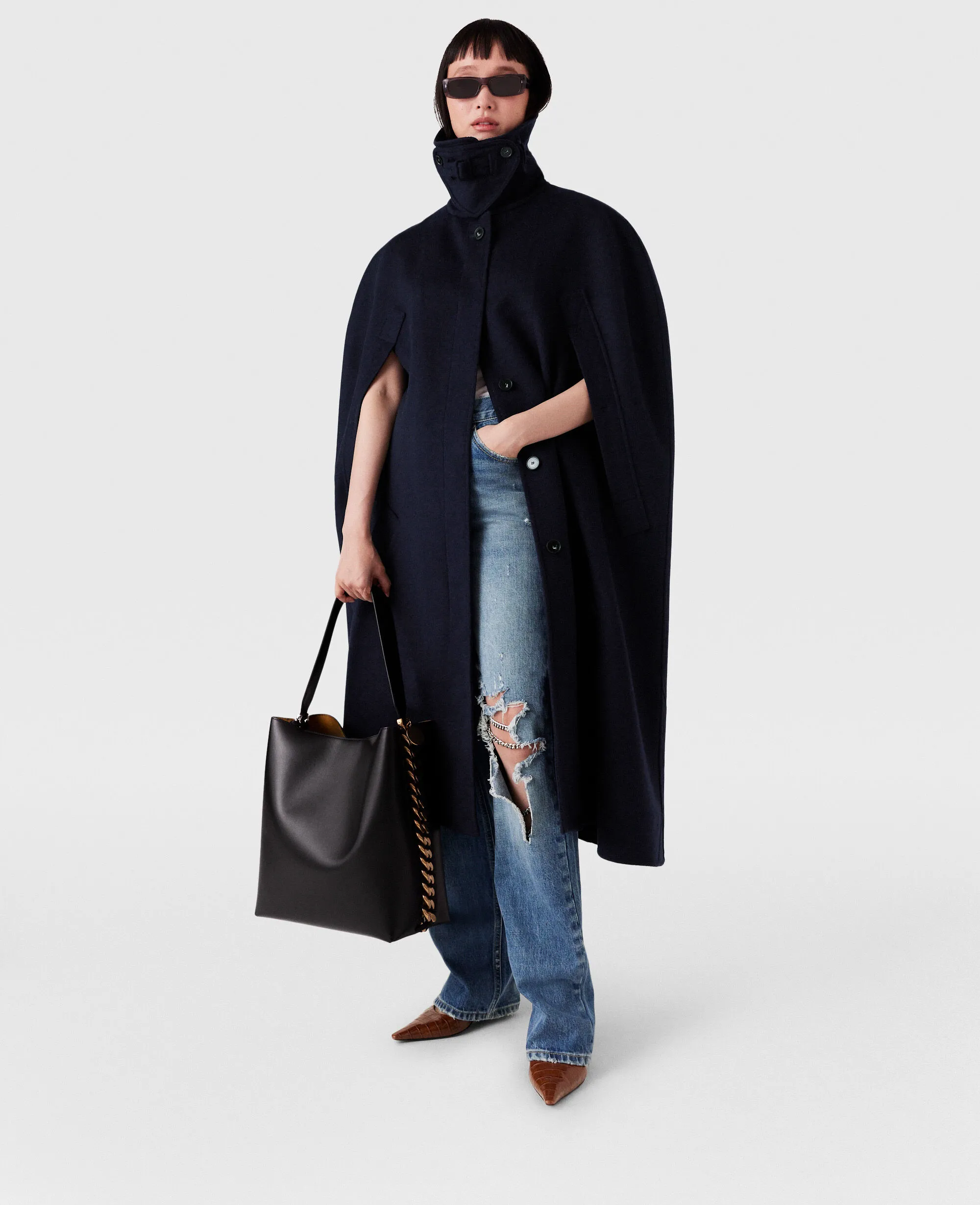 High-Neck Button-Up Cape