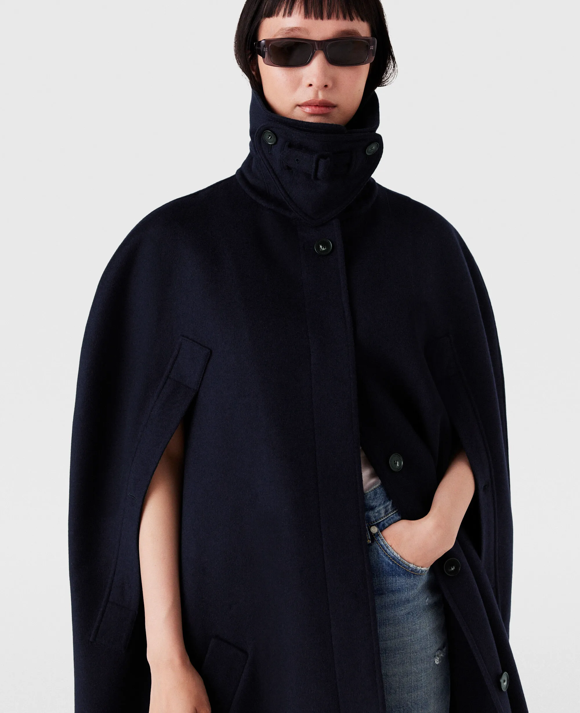 High-Neck Button-Up Cape