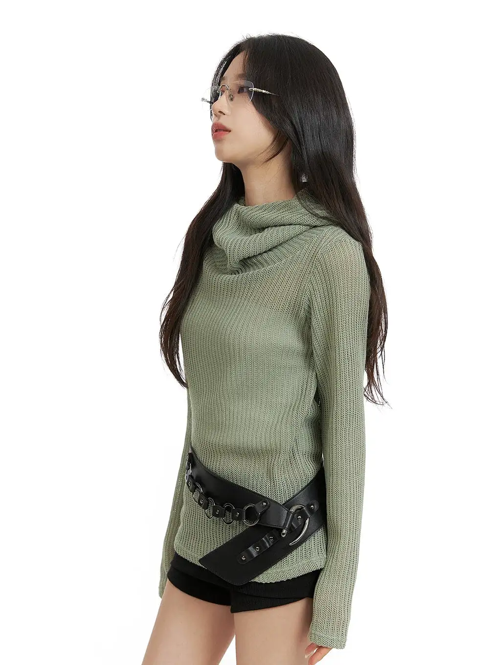 High Neck Hooded Pullover CM426