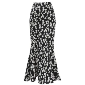 High Waist Floral Long Trumpet Women Summer Zipper Slim Mermaid Jupe Office Ladies Bottoms Floral Skirt