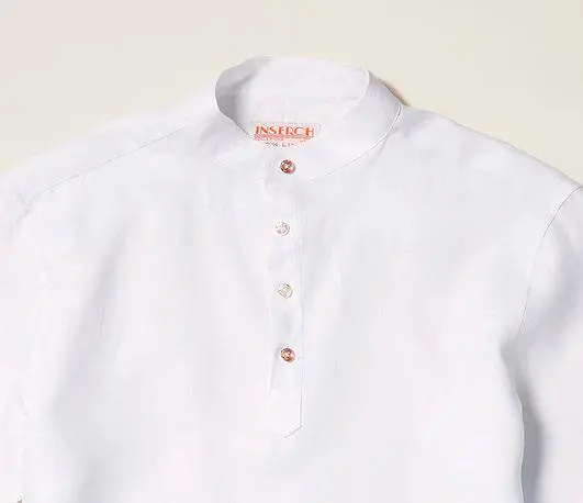 Inserch Premium Linen Short Sleeve Banded Collar Pop Over Shirt SS731-02 White