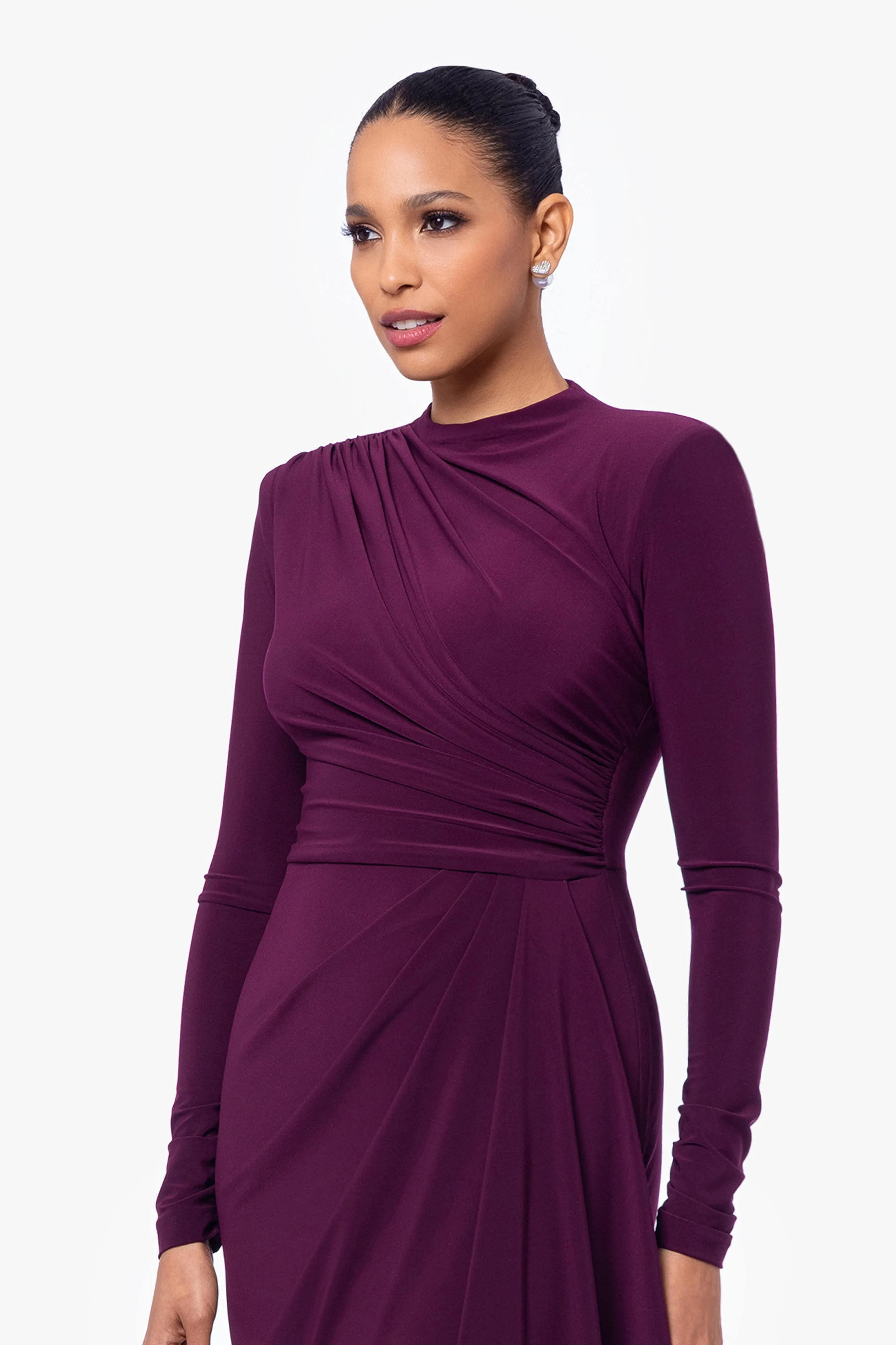 Jeanette Long Sleeve Stretch Knit Side Ruffle Dress