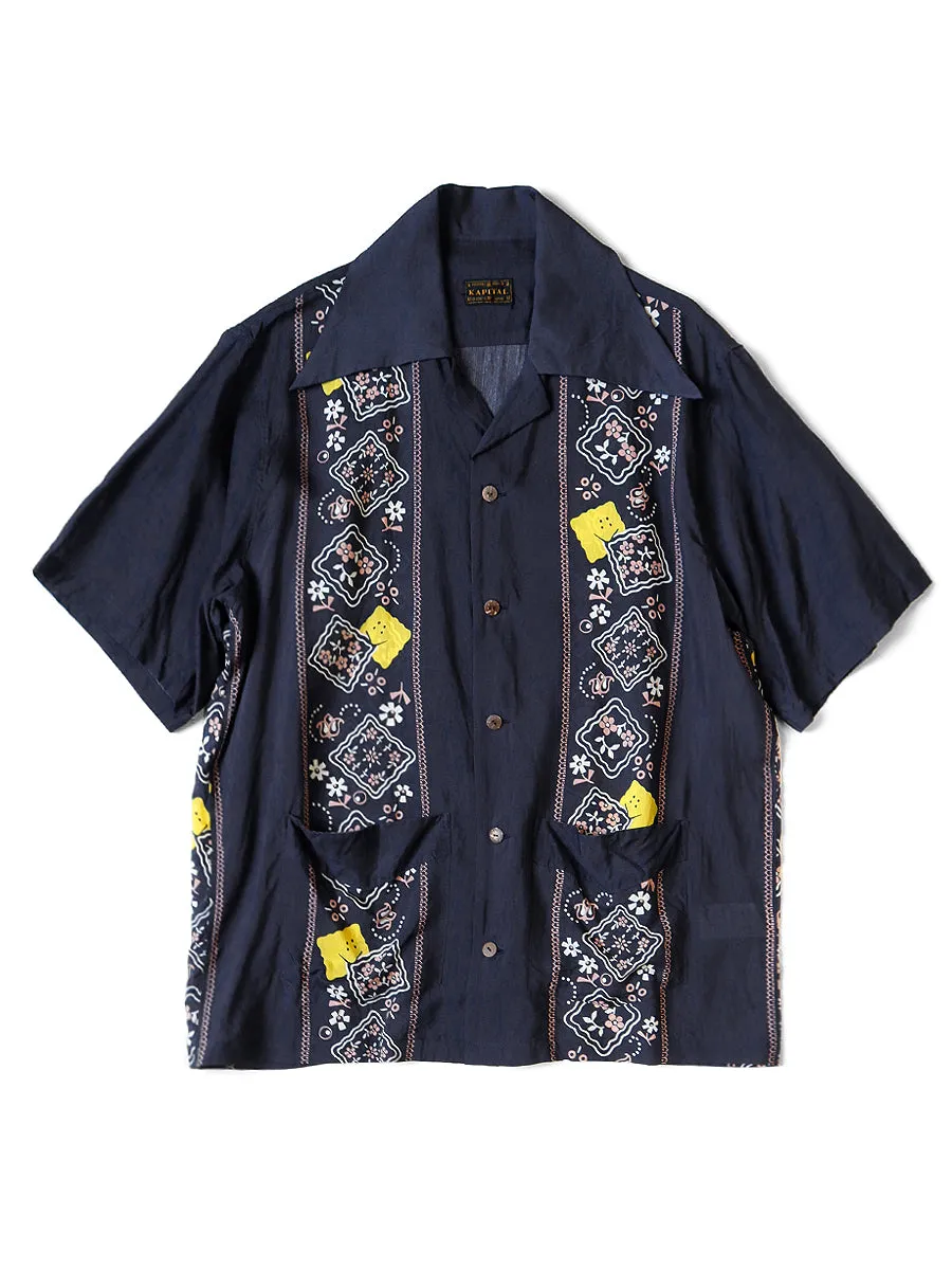 Kapital Silk Rayon PECKISH RAINBOWY Pattern Wrangle Collar Cuban Shirt (Short Sleeve)