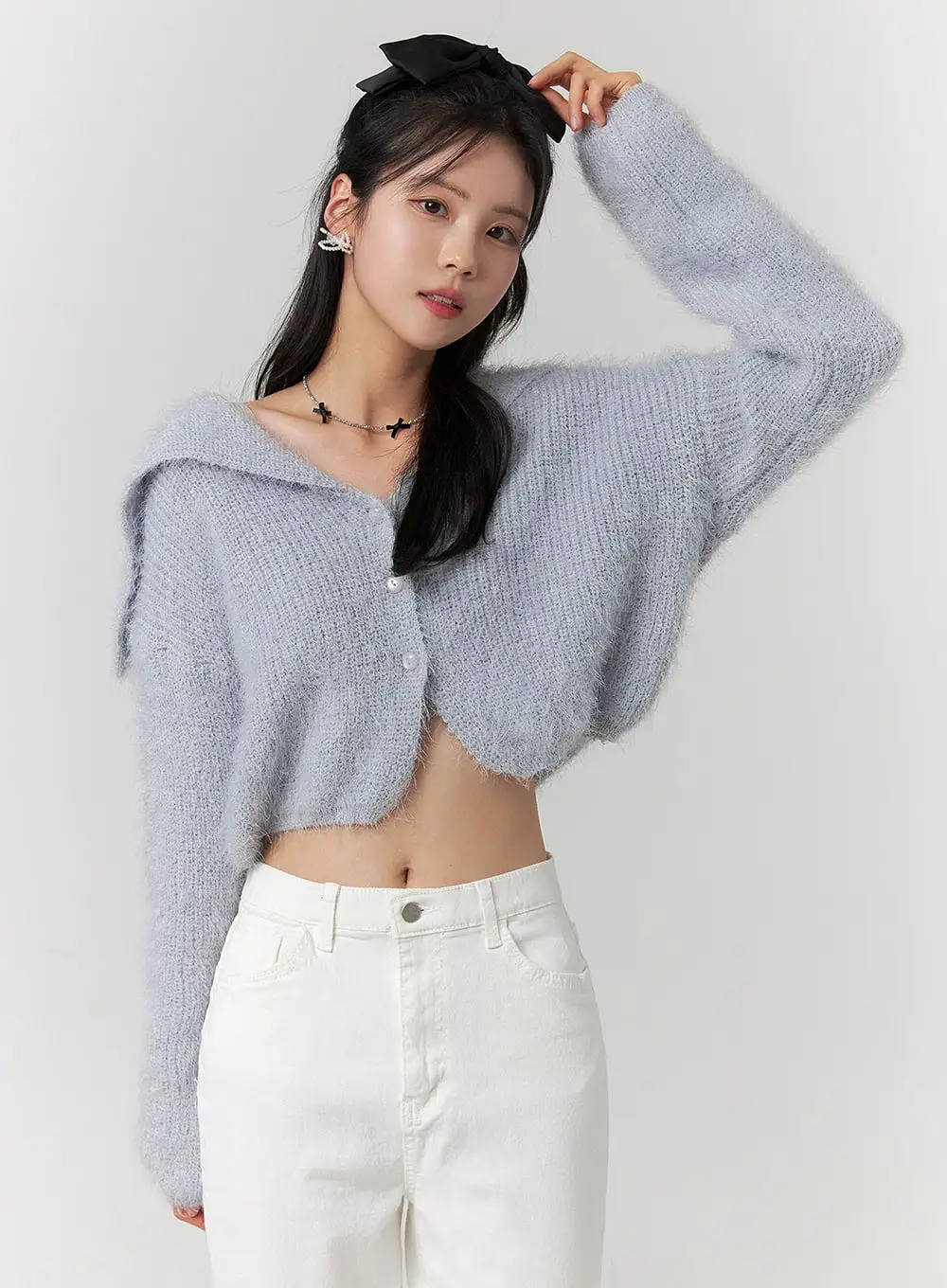 Knit Fuzzy Button-Up Cardigan OJ419