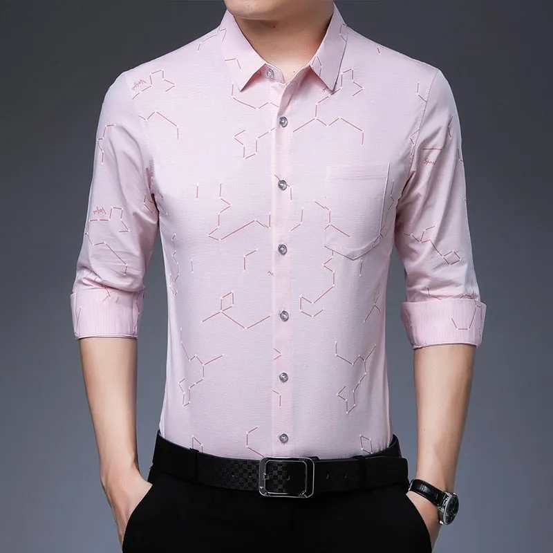 Korean Fashion Luxury Square Collar Casual Long Sleeve Shirt for Men