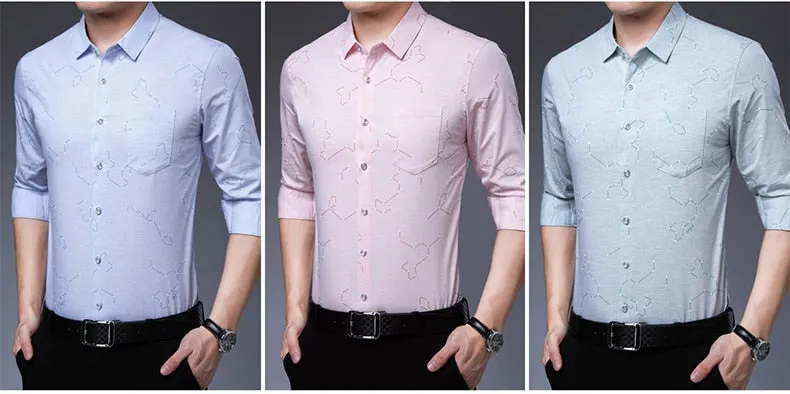 Korean Fashion Luxury Square Collar Casual Long Sleeve Shirt for Men