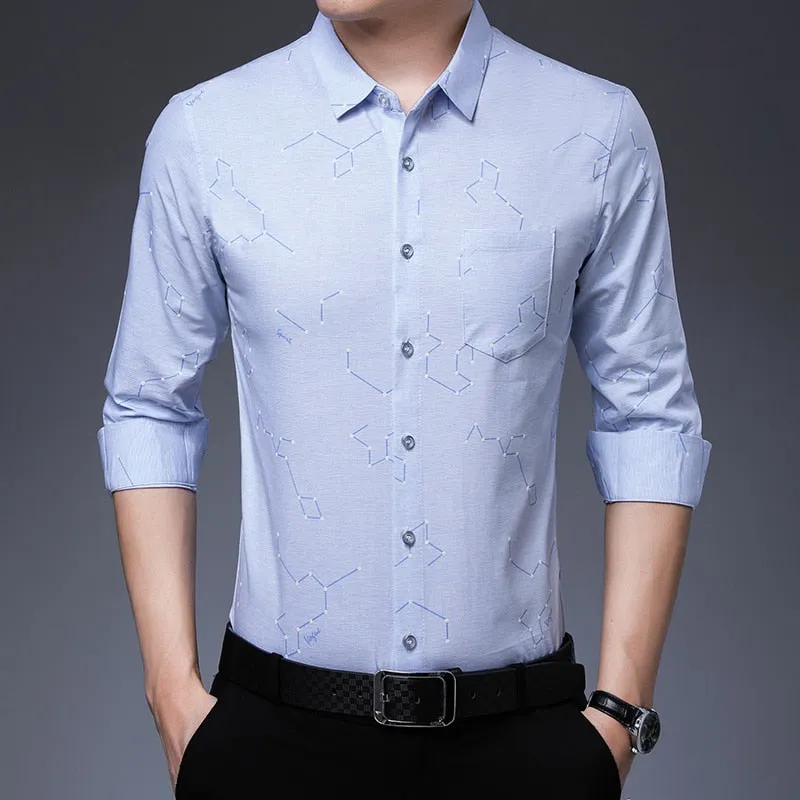 Korean Fashion Luxury Square Collar Casual Long Sleeve Shirt for Men