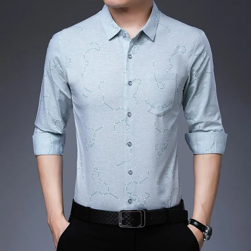 Korean Fashion Luxury Square Collar Casual Long Sleeve Shirt for Men