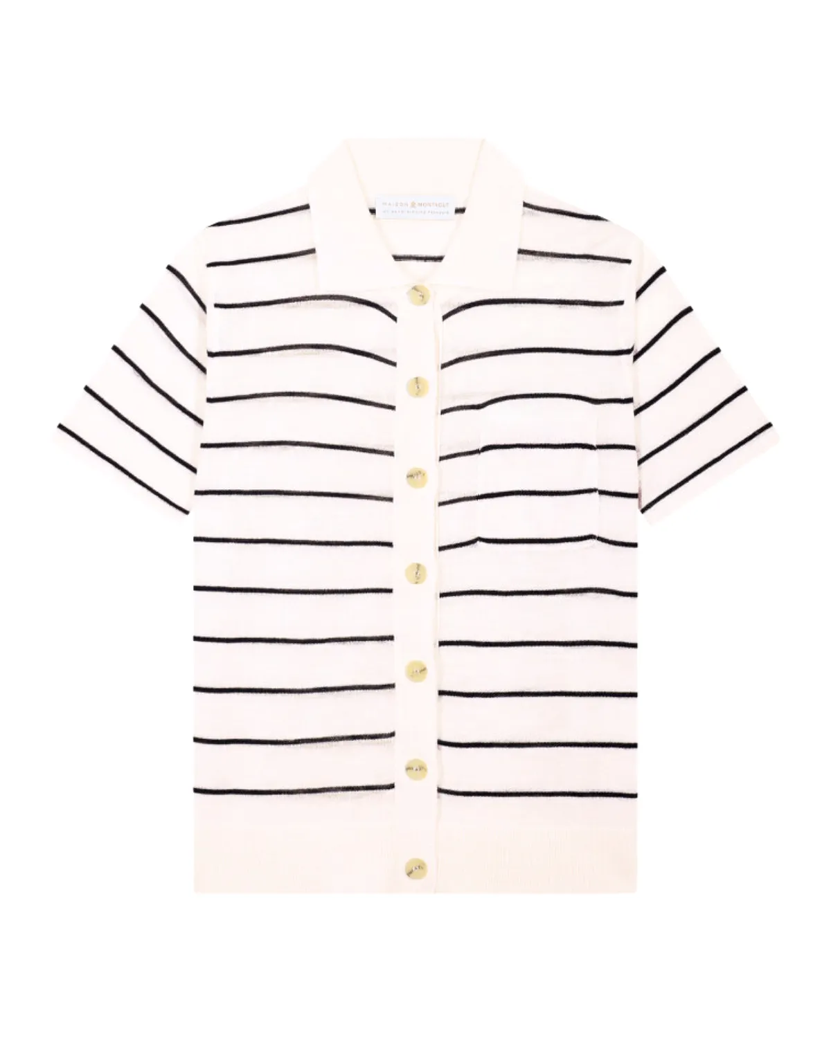 Leonie Striped Button Front Knit Top (Ecru/Navy)