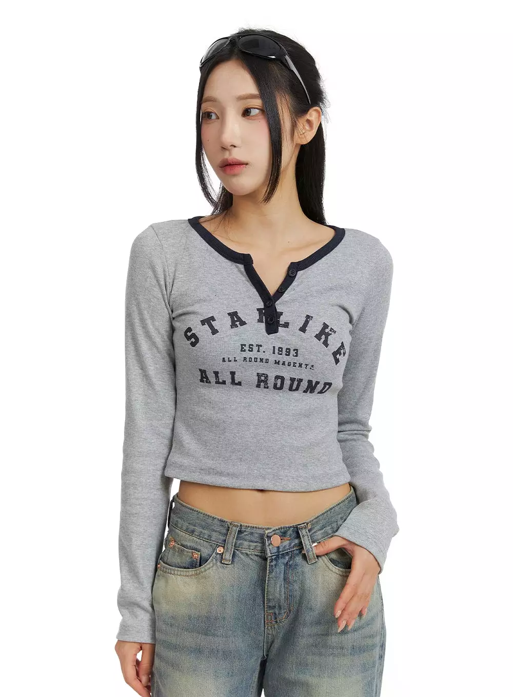 Lettering Crop Long Sleeve Tee CJ416