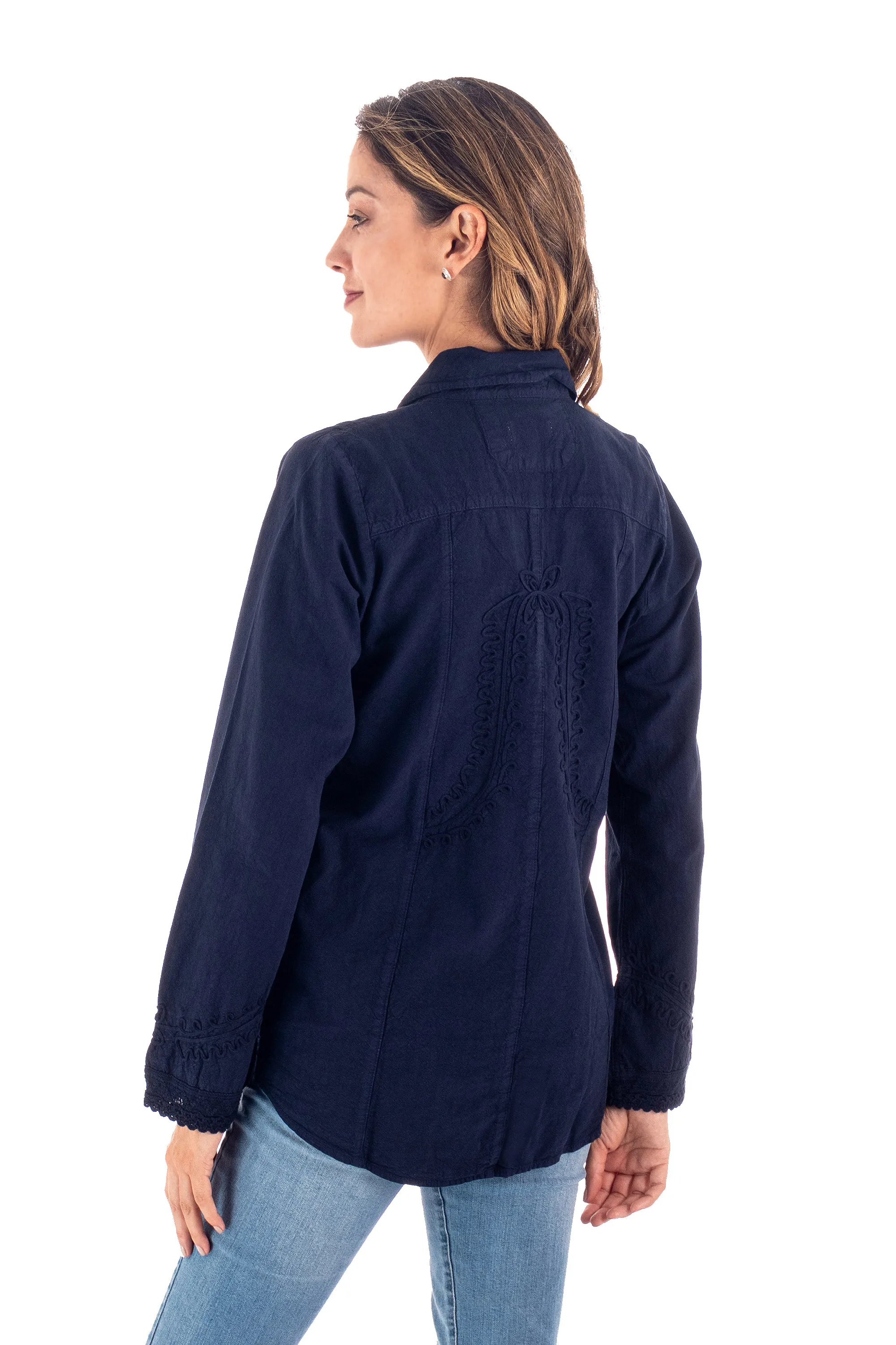 Lily of the Incas Button-front Navy Blue Blouse, 