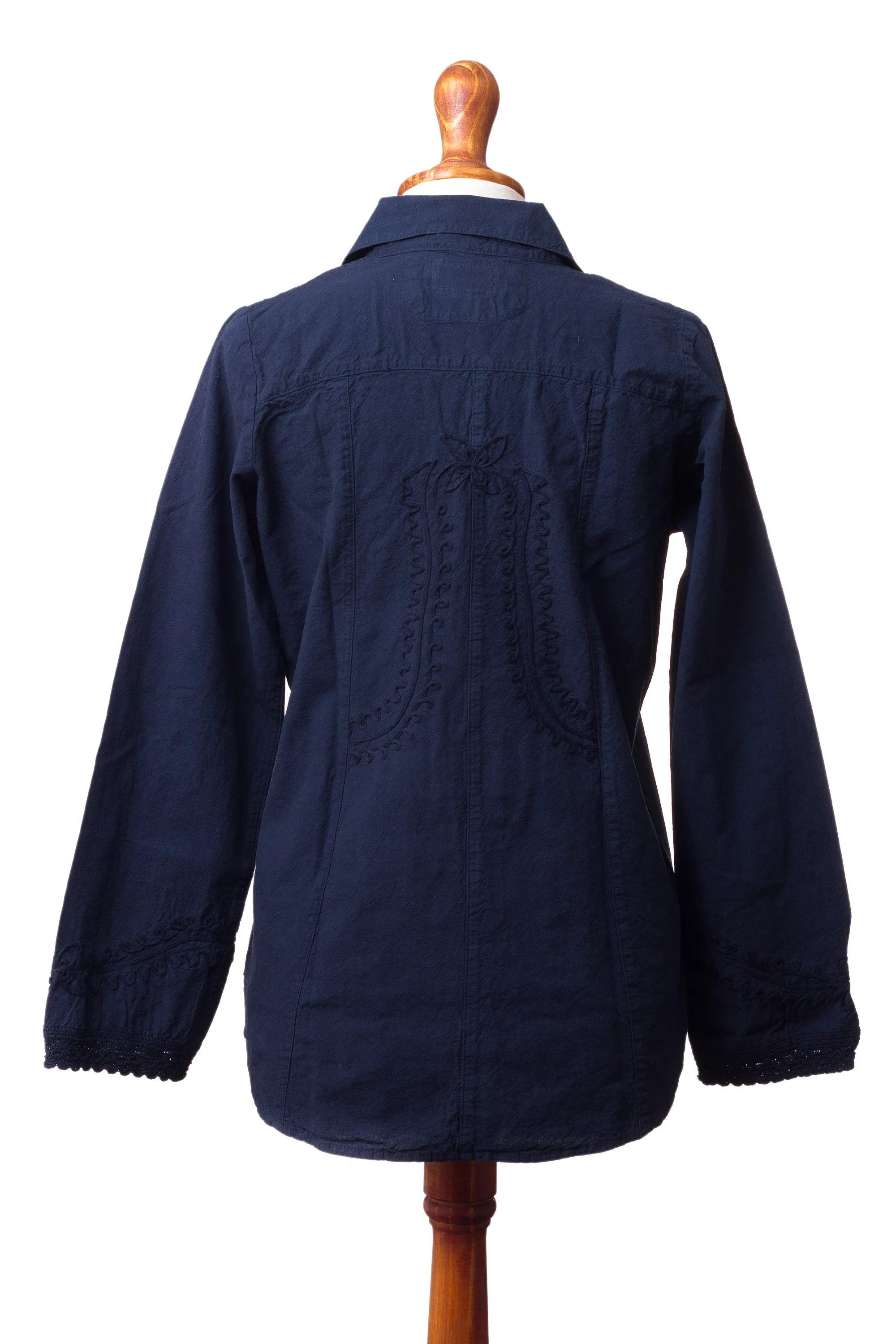 Lily of the Incas Button-front Navy Blue Blouse, 