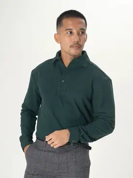 Long Sleeve Polo Shirt - Dark Green One-Piece Collar Single Button