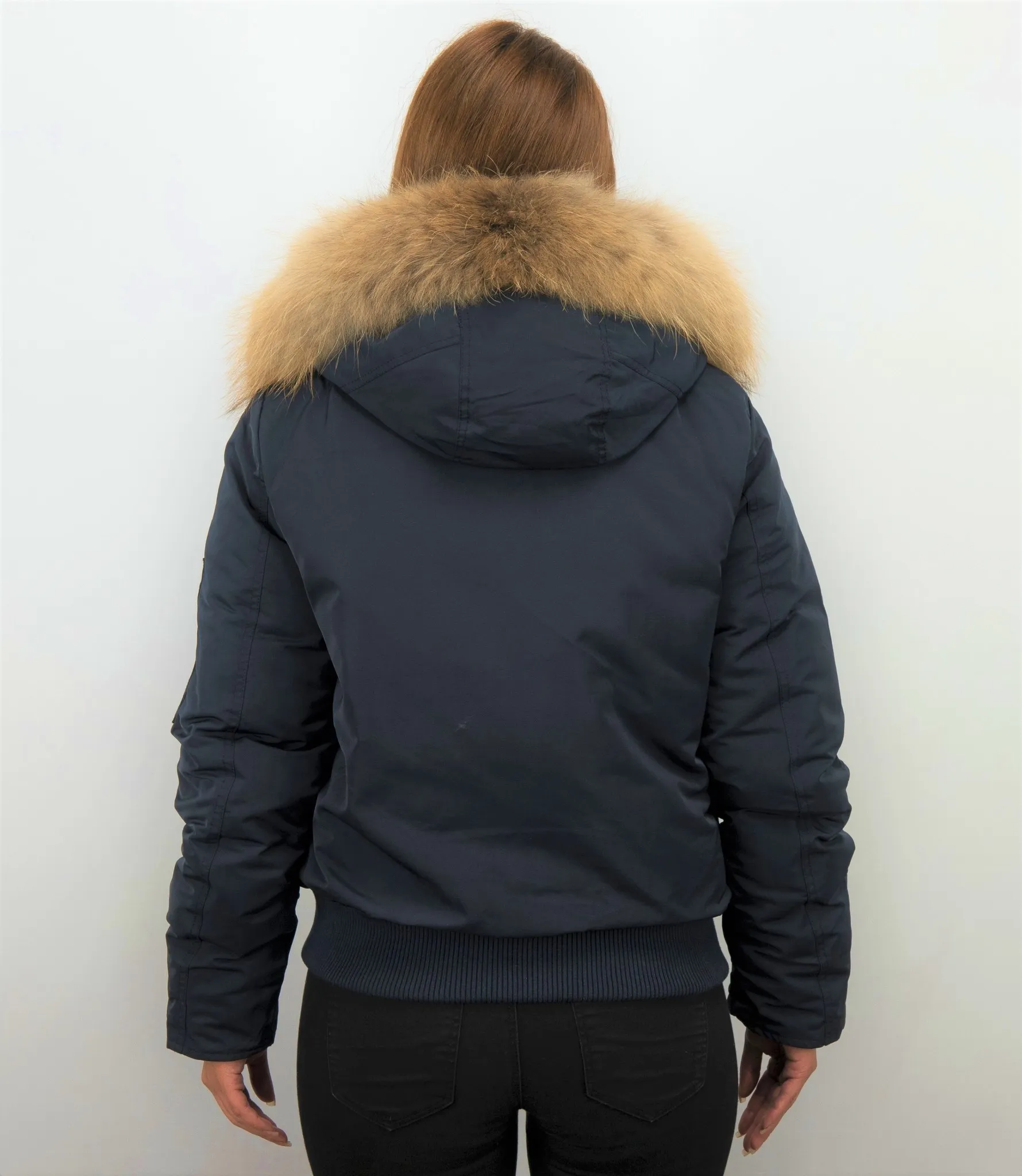 Macleria Fur Collar Coat - Women's Winter Coat Short - Blue