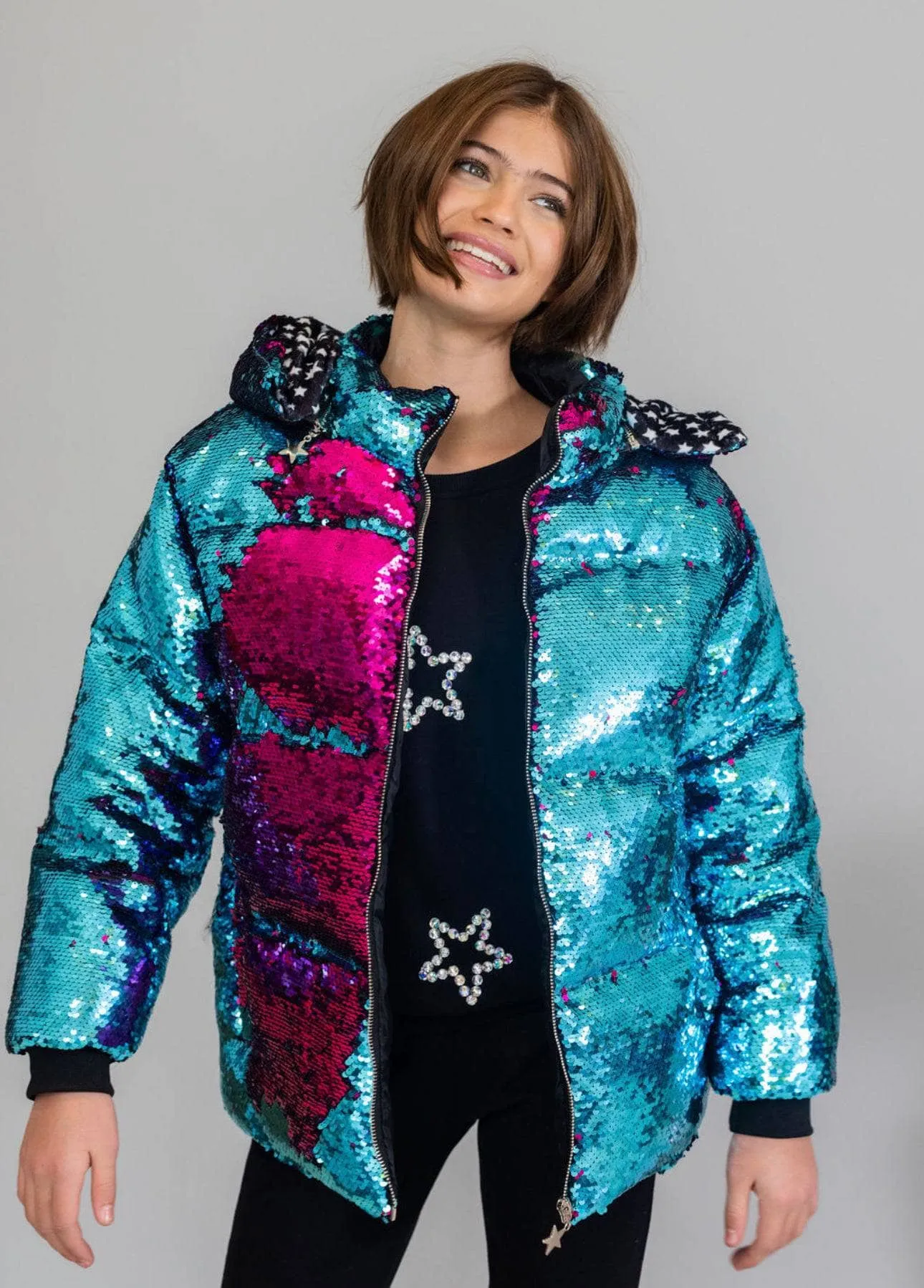 Magic Sequin Flip Puffer Coat