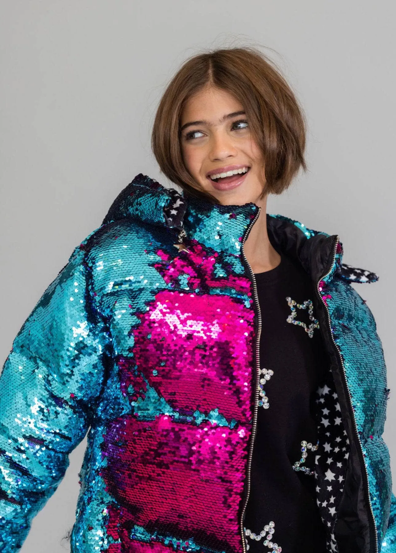 Magic Sequin Flip Puffer Coat