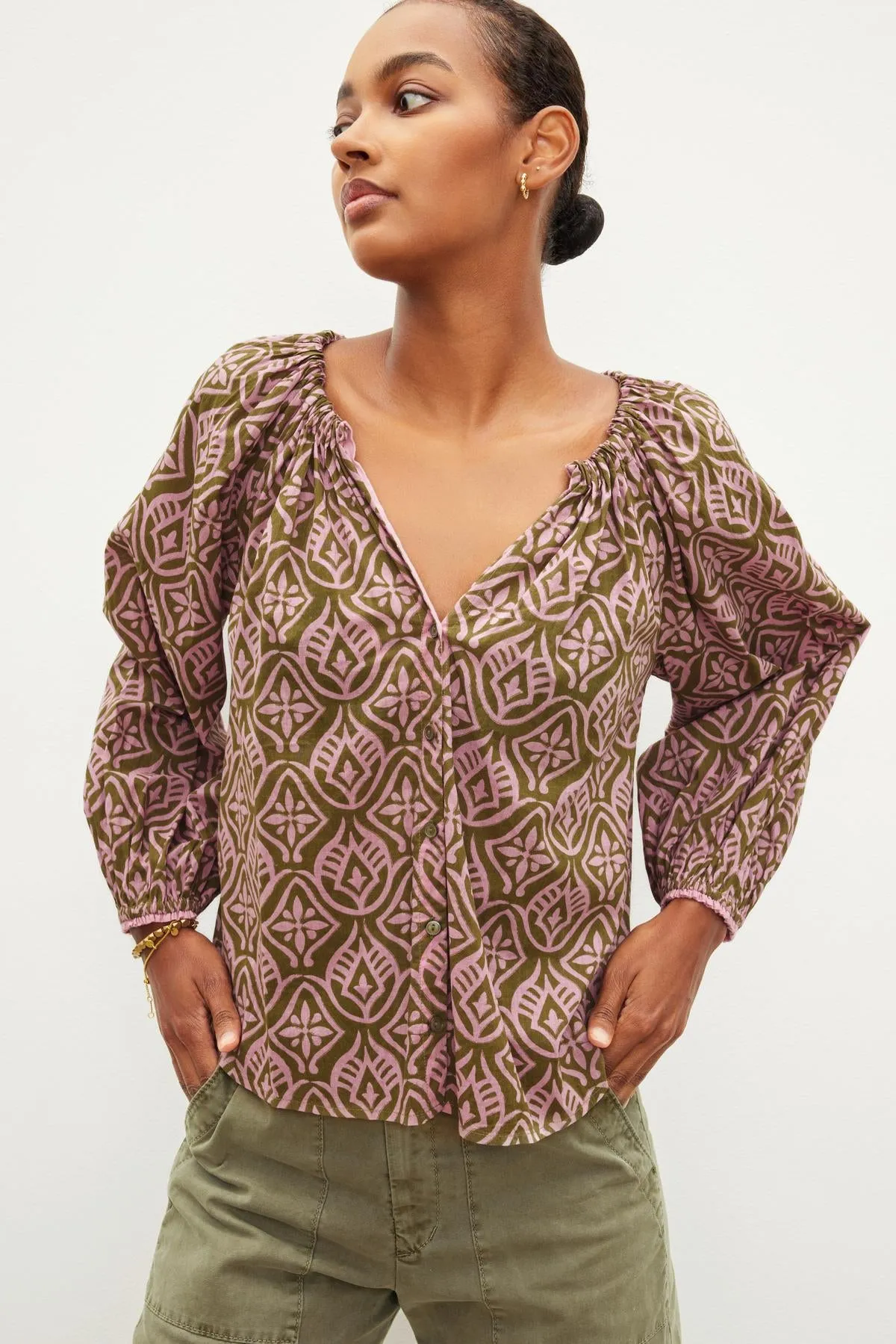 MARIAN PRINTED BUTTON FRONT TOP