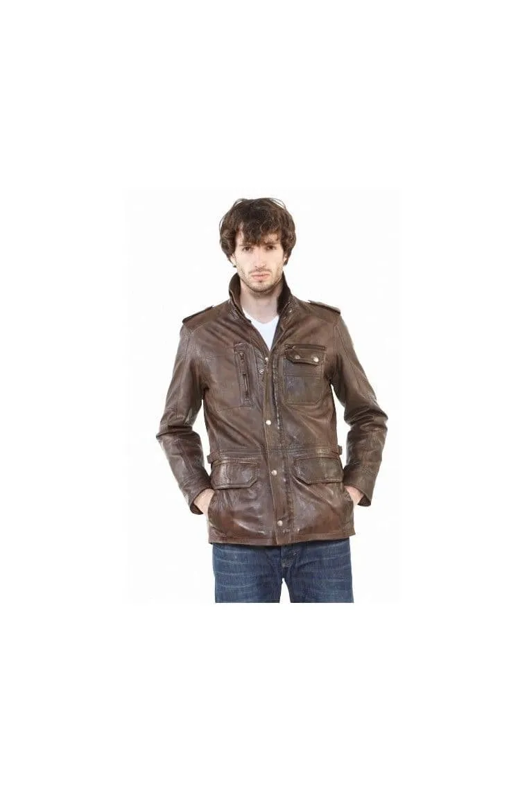 Men Brown Leather Coat