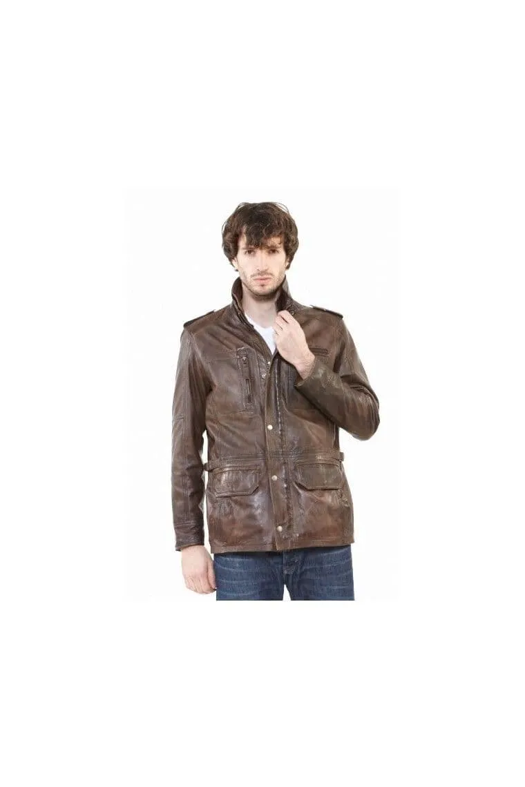 Men Brown Leather Coat