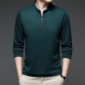 Men's Casual Solid Stand Collar Zipper Slim Fit Long Sleeve shirt