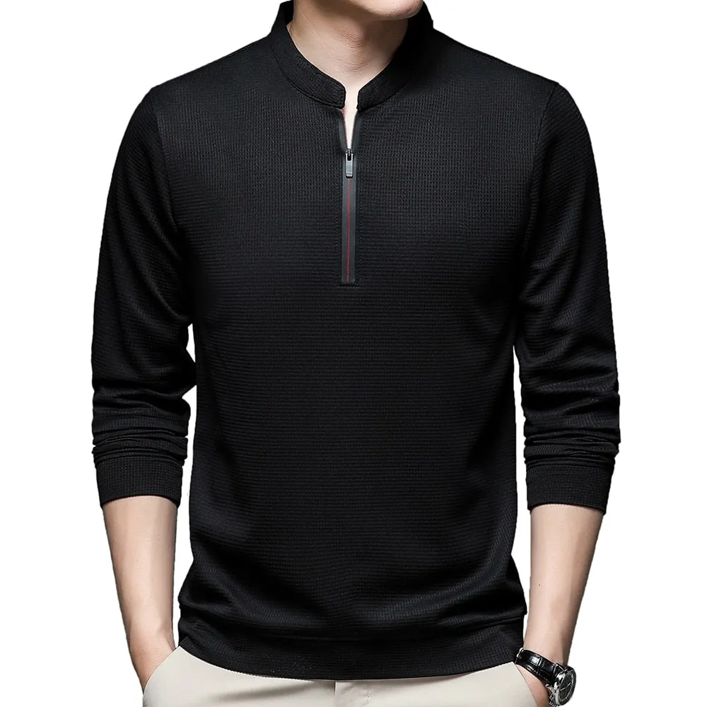 Men's Casual Solid Stand Collar Zipper Slim Fit Long Sleeve shirt