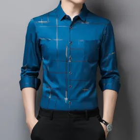 Men's Square Collar Striped Pattern Casual Long Sleeve Luxury Shirt