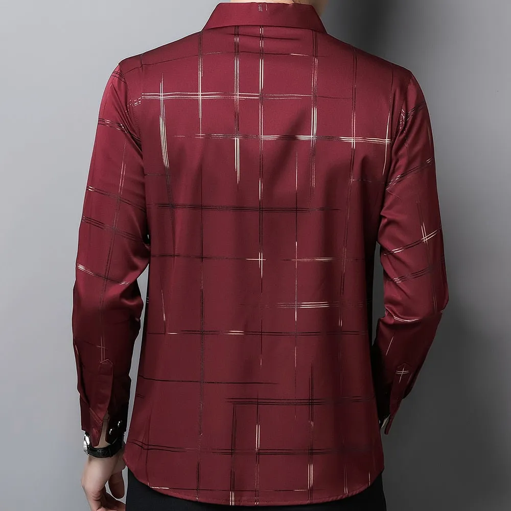 Men's Square Collar Striped Pattern Casual Long Sleeve Luxury Shirt