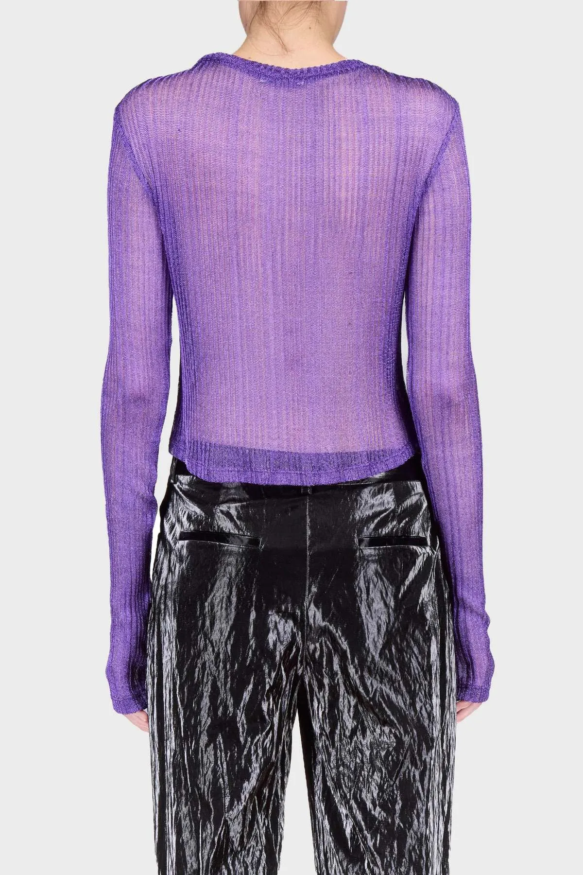 Metallic V Neck Crop Top - Amethyst