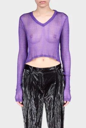 Metallic V Neck Crop Top - Amethyst