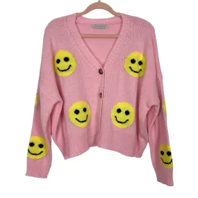 Miss Sparkling Pink Smiley Face Sweater Cardigan- Size XL